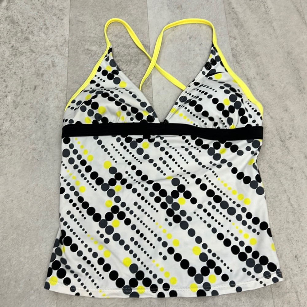 NIKE tankini swim tank top size 6 crisscross back black white gray yellow